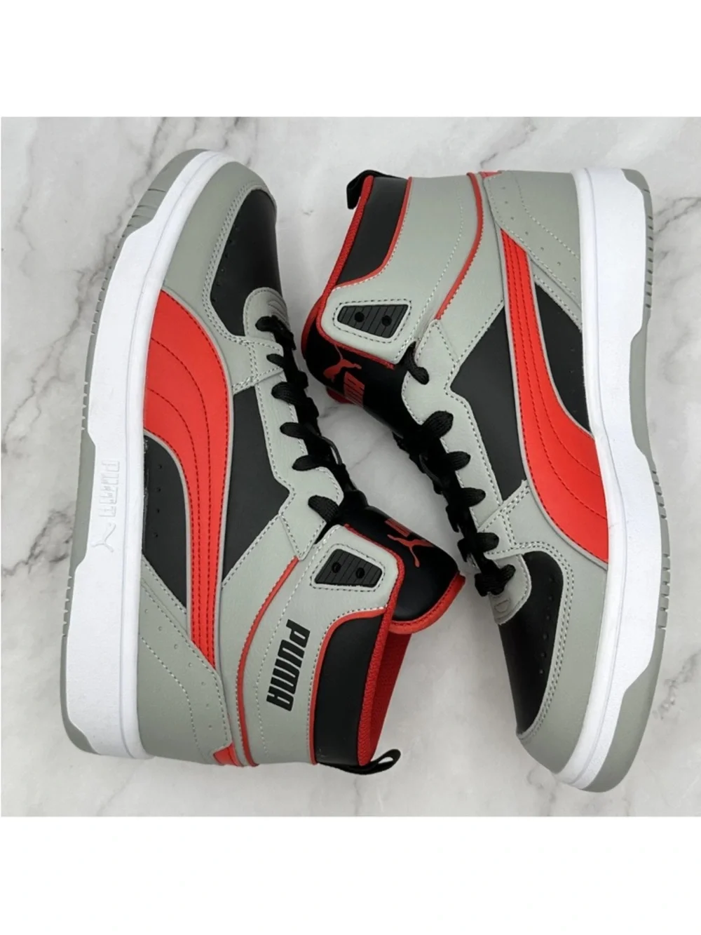 NWOB Puma Mid Top Shoes Mens Size 10 Gray Red Black Athletic Sneakers 407604-01